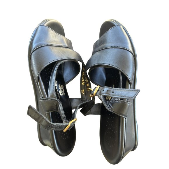 SAS Tri-Pad Caress Black Leather Comfort Shoe Wedge Heel Size 10WW Wide Sandals - Picture 7 of 9